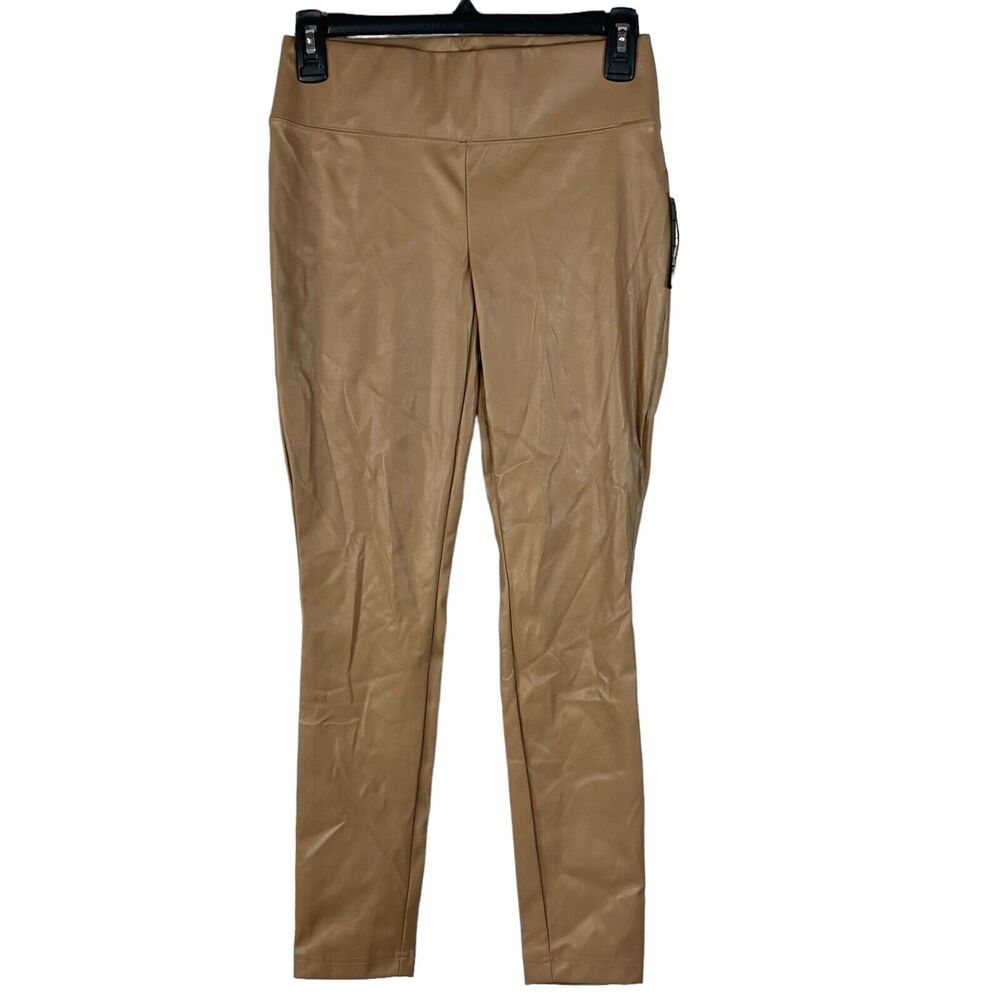 INC International Concepts Petite SZ 2P Faux Leather Skinny Pants Low-Rise Tan